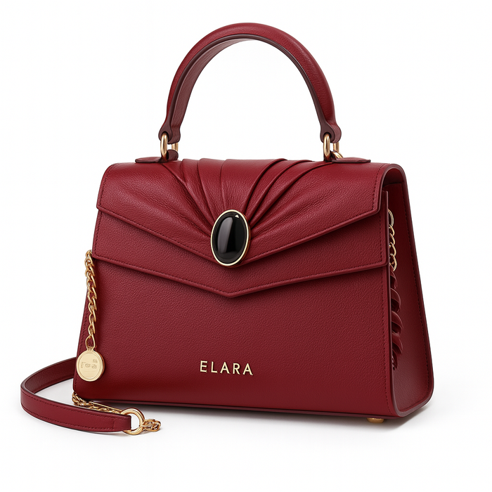 ELARA Icona Drapée 22 — Bordeaux, Ovale Onyx, Chain Strap