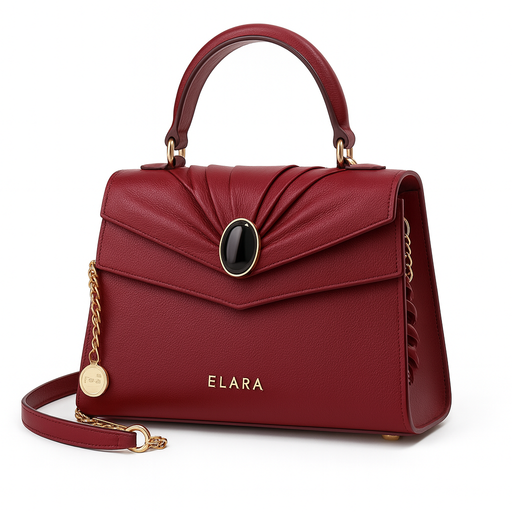 ELARA Icona Drapée 22 — Bordeaux, Ovale Onyx, Chain Strap