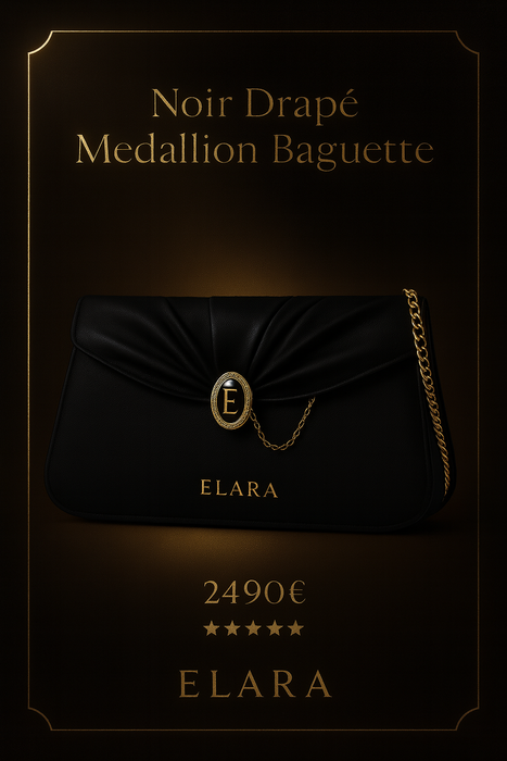 ELARA — Noir Drapé Medallion Baguette