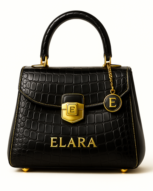 ELARA Éclat Noir Croc-Embossed Calfskin Top-Handle