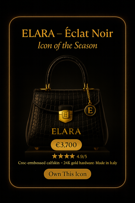 ELARA Éclat Noir Croc-Embossed Calfskin Top-Handle
